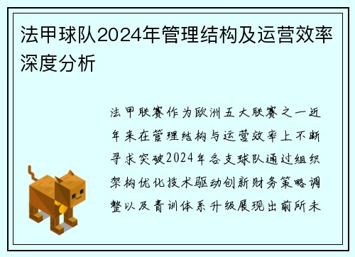 法甲球队2024年管理结构及运营效率深度分析